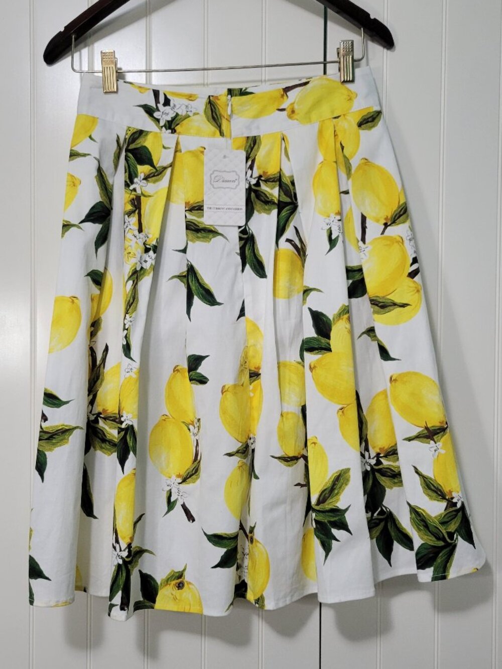 50s 60s Retro Rockabilly Grease Lemon A-line High Waist Pleated Swing Midi Skirt